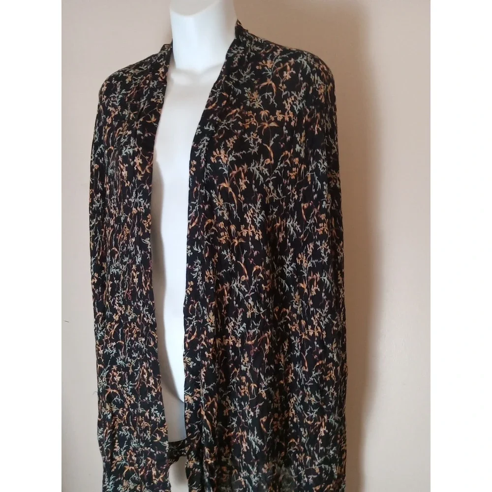 Treasure Bond Women Oversize‎ black Kimono Multi Color Floral  Drape Shawl OS